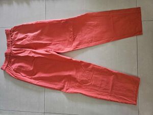 Coral Linen Blend Pants with belt