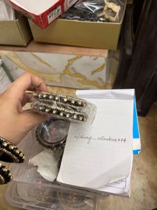 Onyx Black &amp; Gold Pearl-Bead Kada Pair