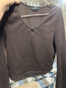 Zudio Brown Textured Crop Top