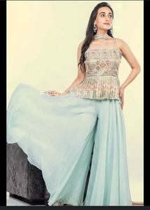 Blue Peplum Top with Sharara Suit