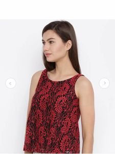Black Red Lace Embroidery Floral Top By AND