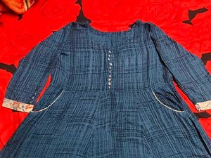 Elegant Teal Checkered  flared Kurti