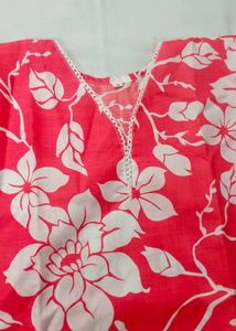 Pink Floral Print Short Kurta