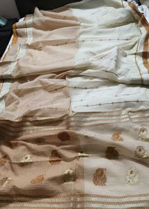 Gold Zari Embroidered Tussar Silk Saree