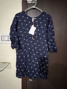 Navy Blue Printed short Kurta