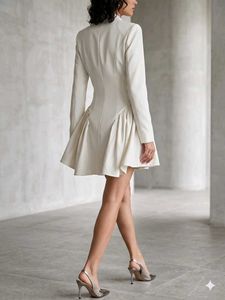 Chic White Blazer Dress with Pleats