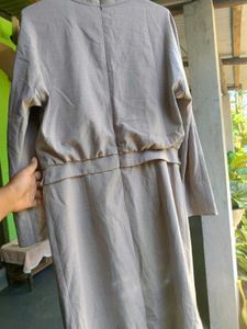Elegant Beige Long Sleeve Midi Dress