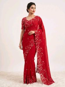 Stunning Red Embroidered Saree