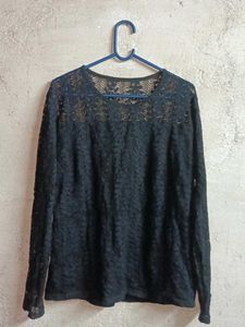 Elegant Black Lace Long Sleeve Top Layered