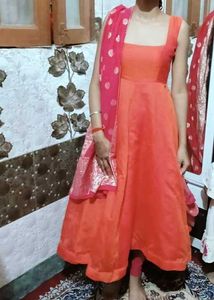 Vibrant Orange Fit &amp; Flare Dress