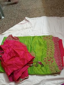 Parrot Green And rose Designer Saree