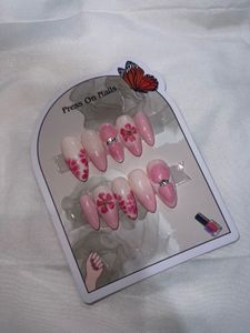 Pink Floral Press-On Nails