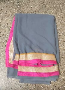 Price dropped Elegant Grey Saree with Pink Border