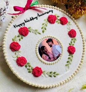 Heart Embroidered Couple Photo Hoop