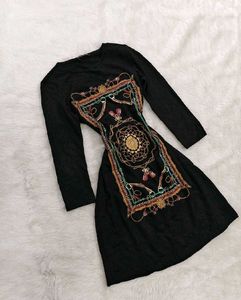 Y2k Black Dress with Ornate Print