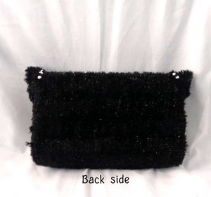 Handmade Black Furry Handbag with White Bow | Cute