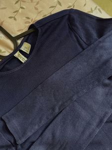 Navy Blue Long Sleeve Crop Top