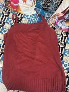 Maroon Spaghetti wollen Strap Top