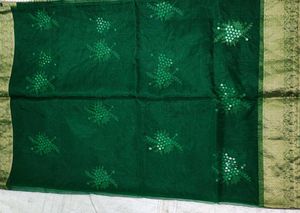 Elegant Green Saree with Gold Border(bilkul new)
