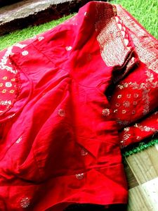 Dhola silk saree red blouse 44 inch