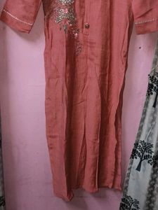 Embellished Peach Kurta pant odhani set