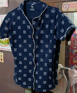 Masha Women Navy Blue Coffee Print Payjama Set