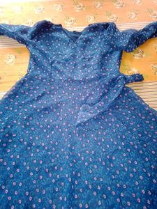 Elegant Blue Floral Wrap Dress