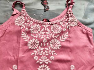 Pink Embroidered Cotton Kurta