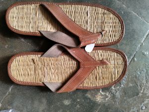 Mat Slippers With Leather Straps