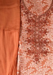 Elegant Brown Printed dress material with Dupatta