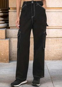 Black Cargo Pants with White Stitching