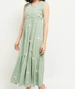 Green Embroidered  Cotton gown