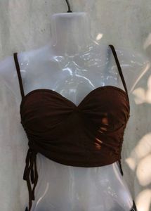 171110. Chic Brown Ruched Bustier Top