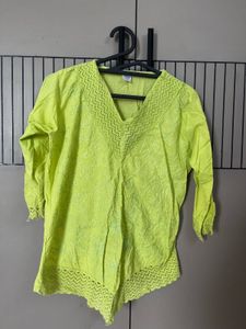 Vibrant Lime Green Embroidered Kurta