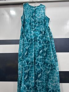 Green Water Print Maxi Dress