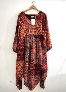 Curvy Clan Maroon Printed Dress ( Women)