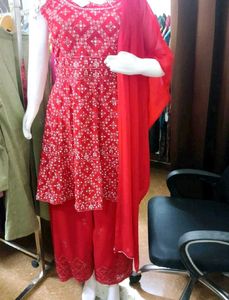 Red Printed Kurta Set with Palazzo