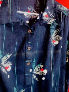 Vintage Patterned Navy Button-Up Top