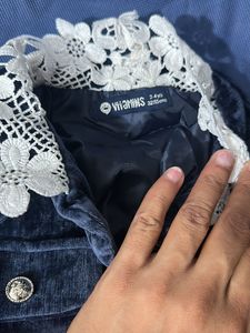 Velvet Cropped Jacket with Lace Collar