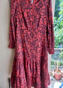 Red Paisley Tiered Midi Dress