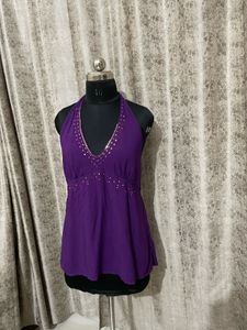 Chatpate top Purple Embellished Halter Neck