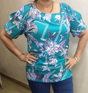 Zara Teal Floral Print Top - XXL