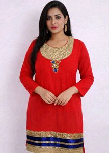 Elegant Red Designer Kurta with Pearl Embellished