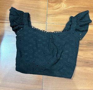 Chic Black Eyelet Crop Top