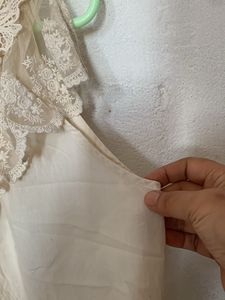 Cream Lace Trim Sleeveless Blouse