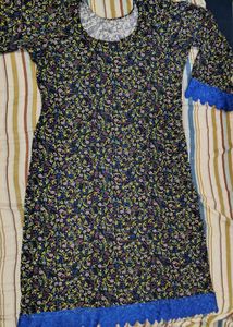 Floral Print kurta like dress with Lace Trim