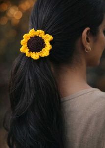 Crocheted Sunflower Hair Tie &amp; Clip