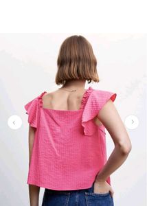 MANGO's Pink Flutter Sleeve Top