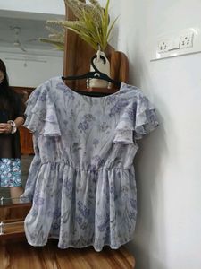 Cute  Blue Floral Peplum Top