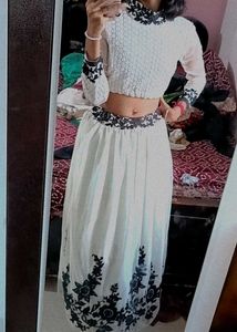 White &amp; Black Embroidered Lehenga Choli